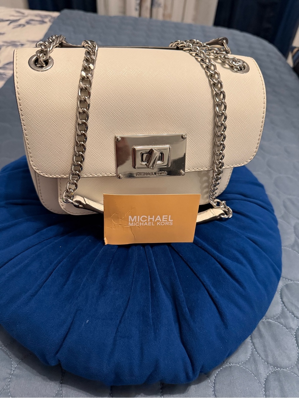 Michael Kors White Saffiano Leather Chain Crossbody purse